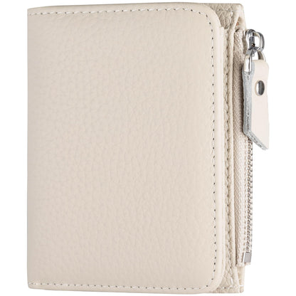 ilovever Small Wallet Women Soft Leather RFID Blocking Card Holder with Zipper Pocket,off-white