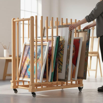 MOOFI Art Storage Rack and Art Rack Storage Organizer for Canvases, Art Drying Rack with Casters - Paint Drying Rack with Adjustable Uprights for Art, Canvas Boards, Frames, Panels, Posters & Prints