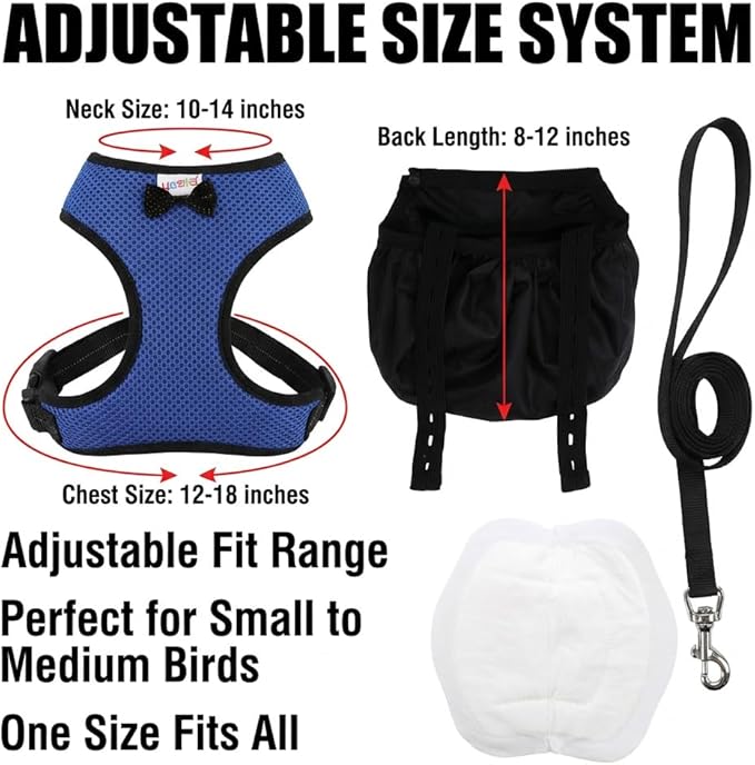 Washable Chicken Diaper Harness with Poop Bag | Leak-Resistant Adjustable Vest for Hens Ducks, Indoor Pet Poultry, 12-Hour Dryness Tested (Large, Blue)