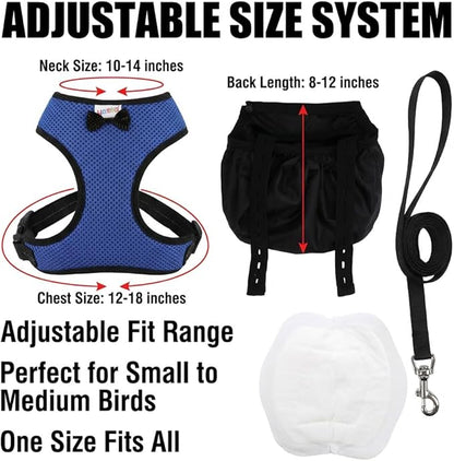 Washable Chicken Diaper Harness with Poop Bag | Leak-Resistant Adjustable Vest for Hens Ducks, Indoor Pet Poultry, 12-Hour Dryness Tested (Large, Blue)
