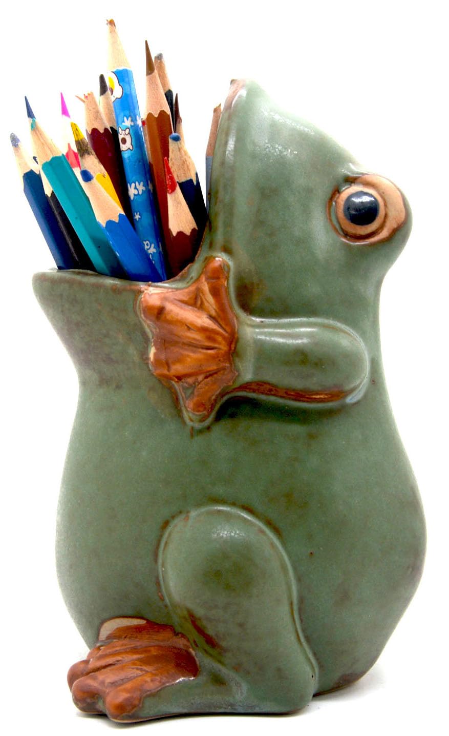 MONMOB 7" Ceramic Frog Shaped Plant Pot for Bonsai Flower Succulent Planter Candy Dish Pencil Holder Decor Multipurpose Green Frog Gift