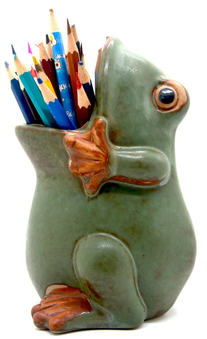 MONMOB 7" Ceramic Frog Shaped Plant Pot for Bonsai Flower Succulent Planter Candy Dish Pencil Holder Decor Multipurpose Green Frog Gift