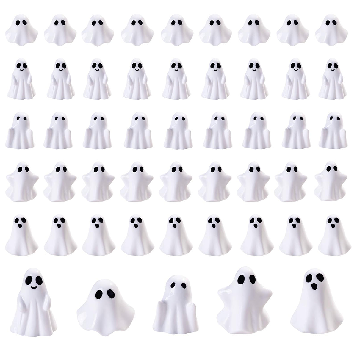 dsooldre 50Pcs Mini Resin Ghost Figurines,Cute Halloween Decorations,Tiny Ghosts for Vase Filler,Tiered Tray,Table Centerpiece & Party Favors (Miniature Home Decor) (50Pc Resin Ghost)