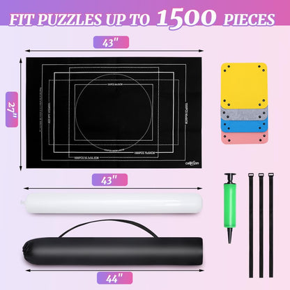 CALLKROON Puzzle Roll Up Mat Set - 1500 Piece Puzzles, Premium Felt Puzzle Saver, 4 Sorting Trays & Inflatable Tube, Durable Puzzle Storage and Organizer