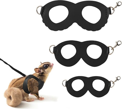 3Pcs Sugar Gilder Harness and Leash Set, Adjustable Squirrel Harness Small Animal Training Walking Vest for Rabbit, Guinea Pigs, Bearded Dragon (Black)