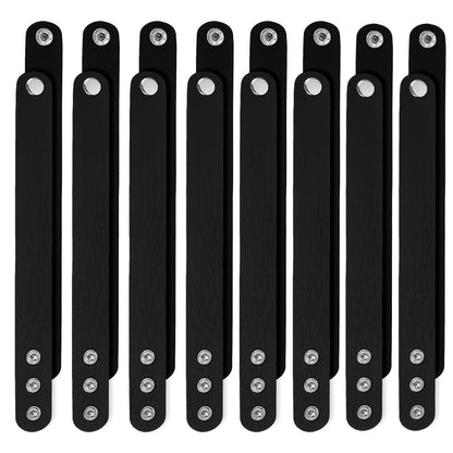 AHANDMAKER 12Pcs Plain Punk Leather Bracelets, Black Snap Bracelets, Blank PU Leather Cuff Wristband DIY Craft Wristbands for DIY Craft Jewelry Making, Customizing Bangle, 9.53x0.98 Inch