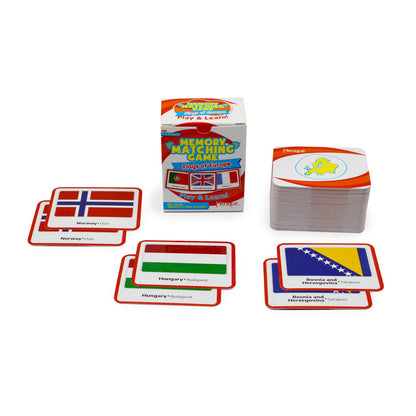 Menique Flags of Europe Memory Matching Game – 100 Cards (50 Pairs) with Flag, Country & Capital – Educational Geography Game for Kids and Adults