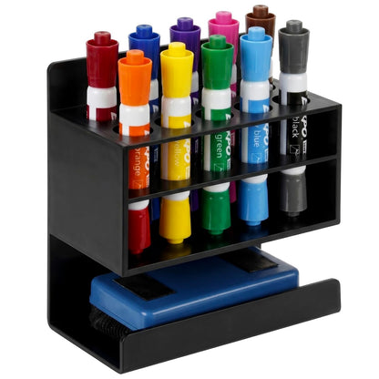 MyGift Dry Erase Marker Holder 10 Slots Whiteboard Marker Holder for Wall Dry Erase Eraser Holder Wall Mount Black
