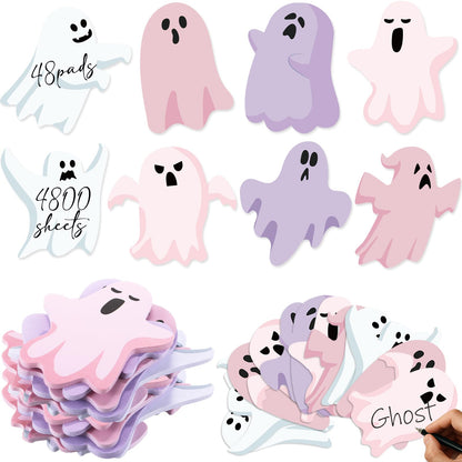Thenshop 48 Pack Ghost Halloween Sticky Notes 1440 Sheets Boo Ghost Note Pads 8 Styles Self Adhesive Notepads for Halloween School Office Home Students Teachers Present