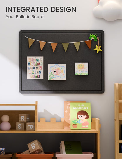 Fluxynara Bulletin Board, 23.6" x 17.5" Cork Board Alternative with 12 Safe Removable Adhesive Tabs, Foldable Felt Pin Board for Home Office, Classroom, Bedroom,Entryway for Walls—Black