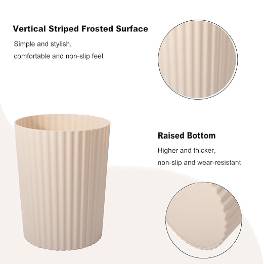 JiatuA Small Trash Can Plastic Wastebasket Round Garbage Container Bin for Bathroom, Kitchen, Bedroom, Home Office, College Dorm, Beige 2 Pack