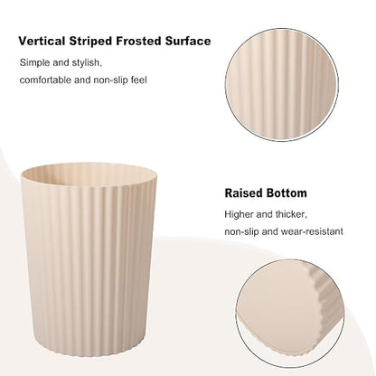 JiatuA Small Trash Can Plastic Wastebasket Round Garbage Container Bin for Bathroom, Kitchen, Bedroom, Home Office, College Dorm, Beige
