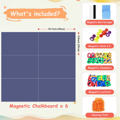 OMKSIH Magnetic Chalkboard Wall Decal Set of 6 Peel and Stick Magnet Sheets with Chalk Tangram Puzzle and Multiple Accessories Dusty Blue Magnetic Chalk Boardfor Home Playroom and Classroom