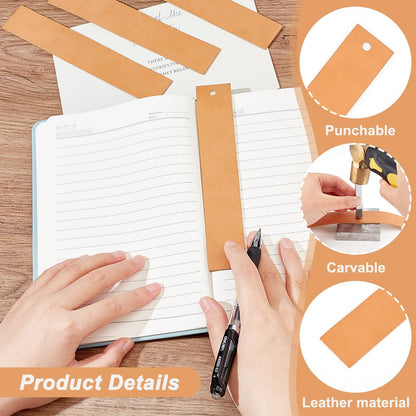 OLYCRAFT 16 Pcs Crafts Genuine Leather Bookmarks Leather Strip 2mm Thick Blank Bookmarks 6.9x1.2 inch Rectangle Leather Bookmark Genuine Leather Page Markers for Office Teacher Supplies