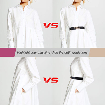 WERFORU Women Elastic Belts,Skinny Stretch Vintage Fashion Waistband for Dress with Gold Buckle 4 Pack 1.5" Width