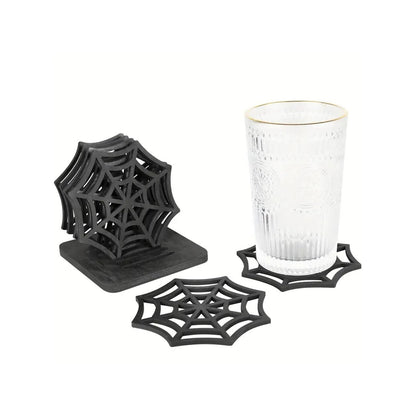 Wooden Hollow net Coaster Stand, Black, Decorated Halloween Table Decoration (6 Pieces)