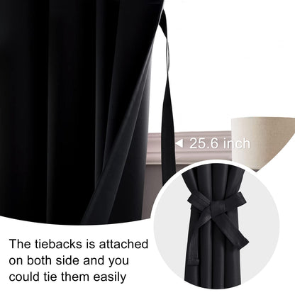 JIUZHEN Halloween Blackout Curtains for Bedroom - Black Thermal Insulated Room Darkening Rod Pocket Curtains for Living Room, Set of 2 Panels with Tiebacks, 38 x 45 Inch