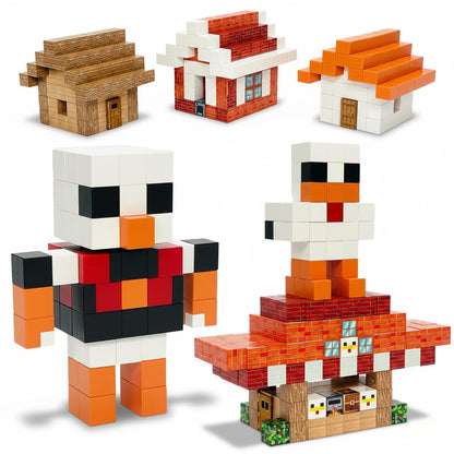 uMadeUs Magnetic Blocks Building Set - Puzzle Cubes as STEM Toys for Kids - Toddlers Sensory Construction Tiles - Ages 3+ Creative Educational Games for Boys and Girls - Lava Chicken 100pc Block