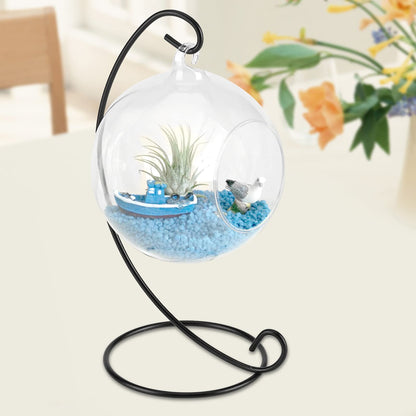 Hanging Glass Terrarium with Iron Stand, 4.7 Inch Ball Shape Planter for Succulents & Air Plants, Borosilicate Glass Planter for Indoor Plants, Hanging Terrarium Bowl for Home Desk Office Decor