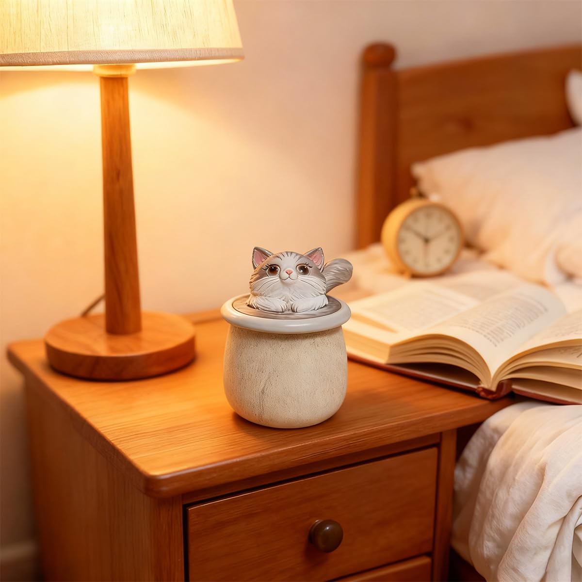 Terramason Marble Jar Cat Storage Container with Removable Lid Brown Candy Miscellaneous Goods Canister Home Decor Gift