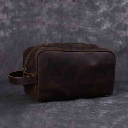 RC ROCKCOW Genuine Leather Toiletry Bag for Men Travel Shaving Dopp Kit-Large Cosmetic Bags Toiletries Bathroom Organizer