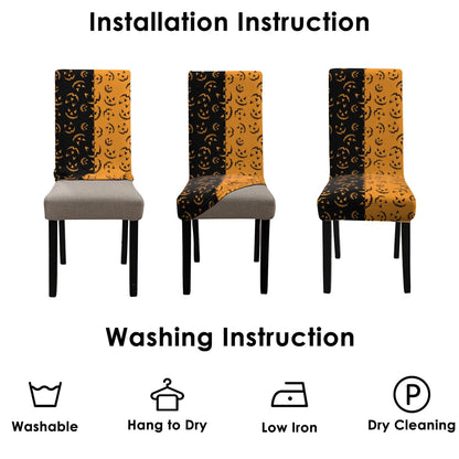 Qeenking 4 Pcs Halloween Dining Chair Covers, Spooky Pumpkin Stretch Removable Washable Seat Slipcovers, Horror Scary Kitchen Dining Room Hotel Decor