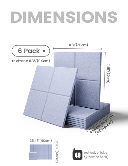 Fluxynara Large Felt Bulletin Board 36" x 24"Cork Board Alternative-6 Pack with 40 Safe Removable Adhesive Tabs, Cork Boards for Walls Cork Board for Home Office Classroom Pin Board-Soft Periwinkle