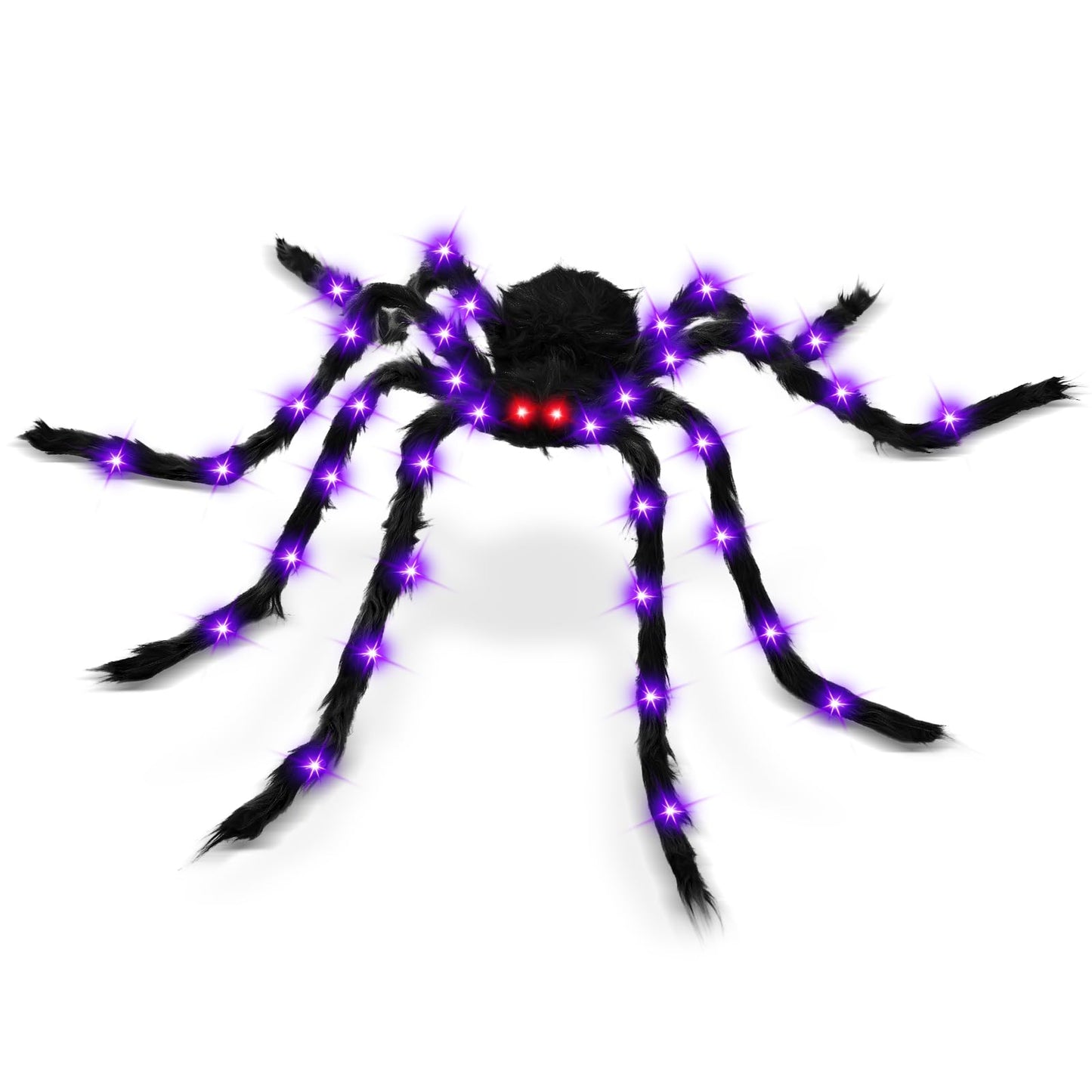 6.6 FT Giant Spider Halloween Decorations Light Up Scary Spider with Red LED Eyes Purple Lights for Yard Lawn Garden Porch Halloween Party Haunted House Indoor Outdoor Decor