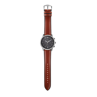 Fossil Men's Watch, Neutra Quartz Stainless Steel and Leather Chronograph Watch for Men, Color: Smoke, Amber