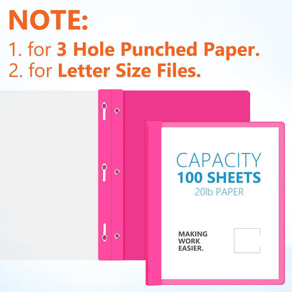 48 Pack Plastic Report Covers with 3 Prongs Presentation Folders Bulk, 100 Sheet Capacity, Clear Front Report Covers for Presentation Document Paper School Office Supplies (Bright Colors)