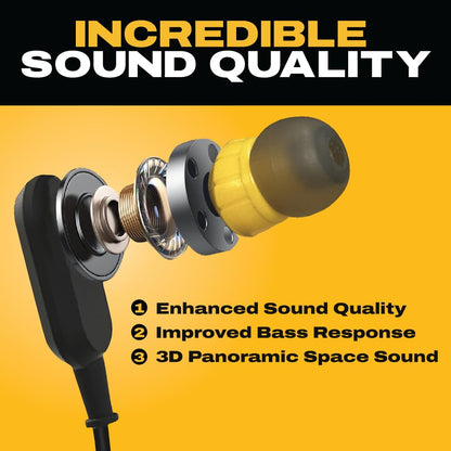 DEWALT Heavy Duty Neckband Bluetooth Earbuds, Wireless Bluetooth 5.2 Headphones w/Microphone, Lightweight Comfort, IP56 Waterproof, Deep Bass Strong Beat, 20H Playtime, Jobsite Behind-Neck Earphones