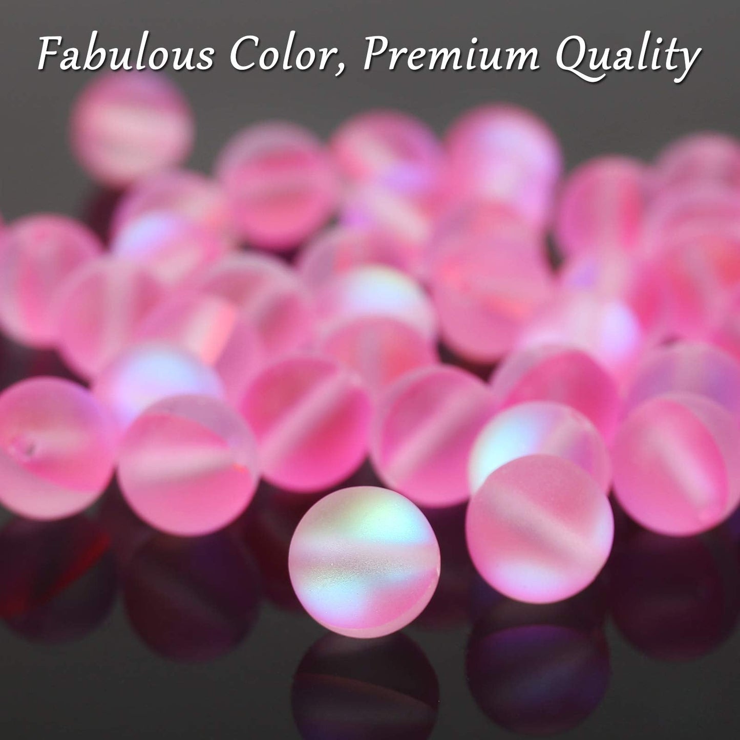 Matte Pink Aurora Crystal Glass Beads, 6MM Frosted Glitter Shining Mermaid Round Loose Beads, Rainbow Holographic Synthetic Moonstone for Jewelry Making DIY Bracelet