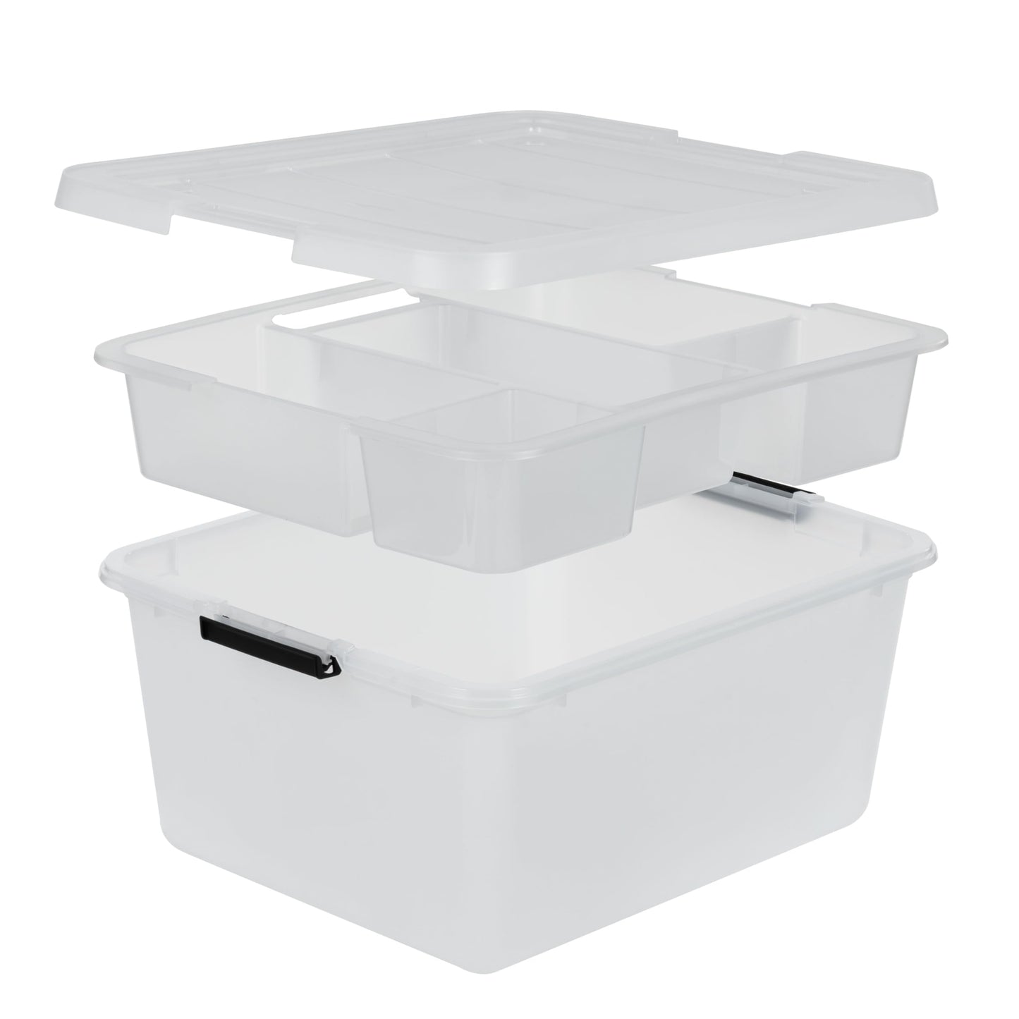 IRIS USA 18 QT Clear Storage Organizer with Removable Dividers, Stackable Plastic Storage Box with Lid, Modular Container for Crafts, Tools, Office & Pantry Organization
