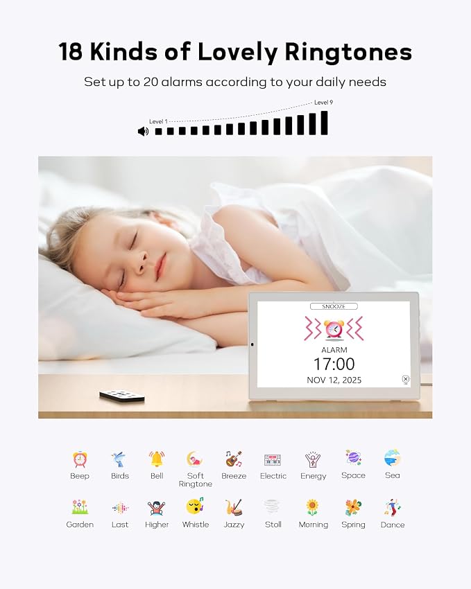 Mesqool 10.1" Large Digital Clock for Seniors with Date & Day, Easy-to-Read Calendar, Daily Reminders, Auto Dimming Display, Remote Control, Indoor Temperature & Humidity, Wall Mountable