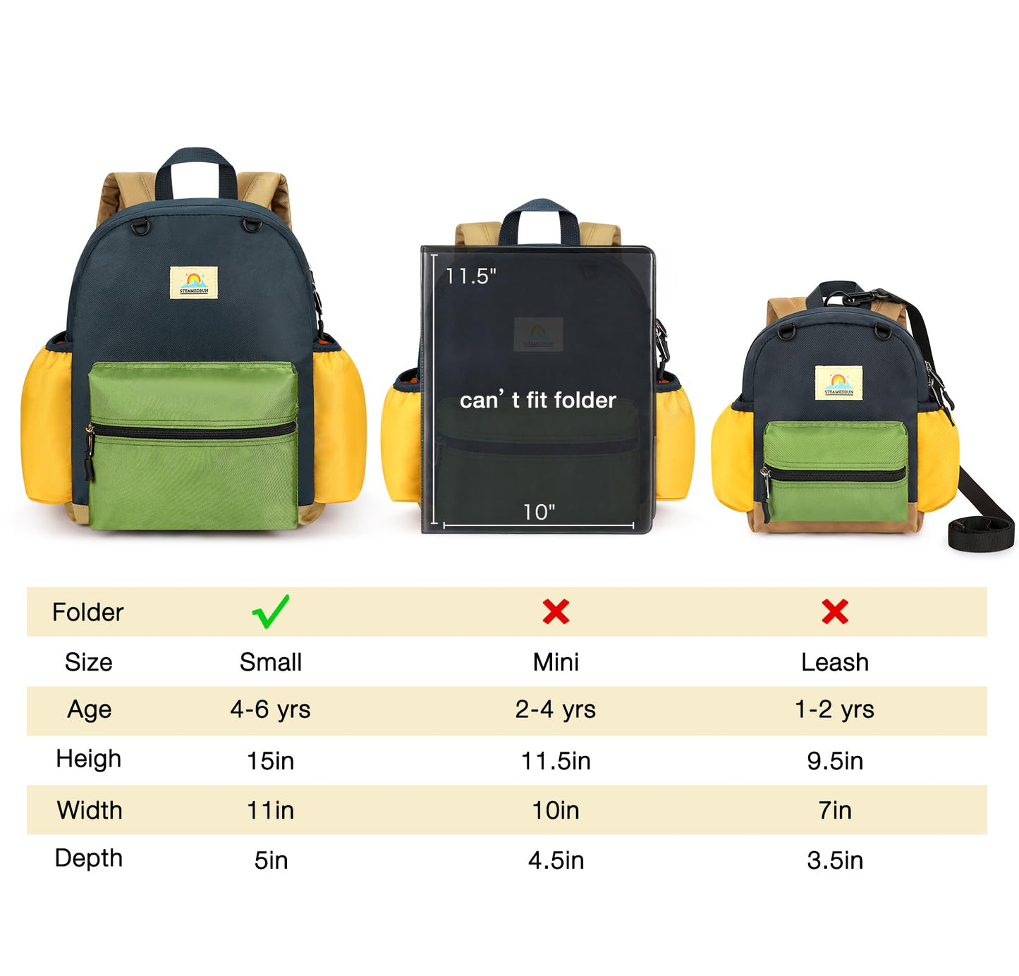 STEAMEDBUN Toddler Backpack for Boys 2-4: Kids Backpack Boys Girls - Preschool Kindergarten Daycare Backpacks - 12 inch