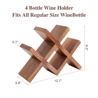 TREOAKWIS Wine Rack Countertop Oak Solid Wood Wine Organizer Rack 4 Bottles Holder for Wine, Drinks, Beer, Suit for Home, Bar, Kitchen,Cellar Basement (Walnut)