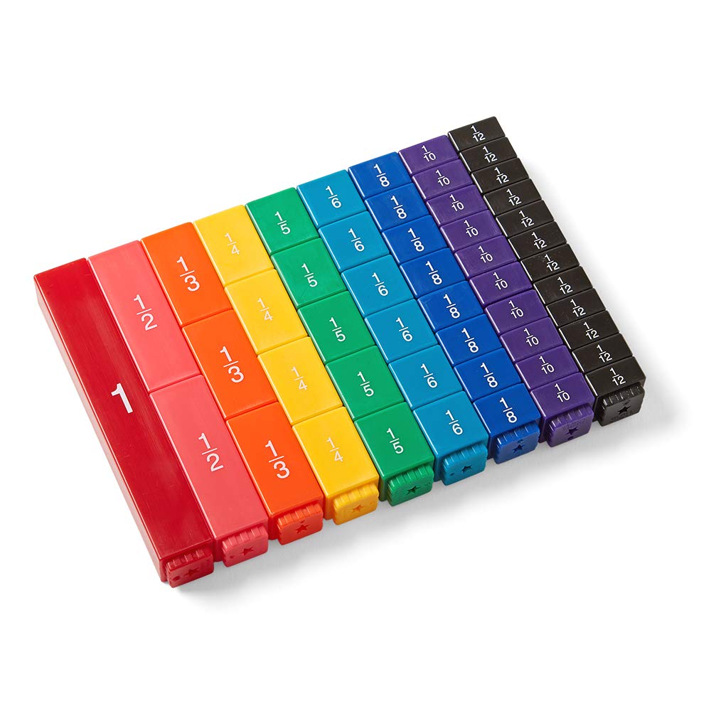 Hand2Mind Plastic Double-Sided Decimal Tiles & Rainbow Fraction Tower Cubes, Montessori Math Materials, Unit Fraction Cubes (Set of 51)