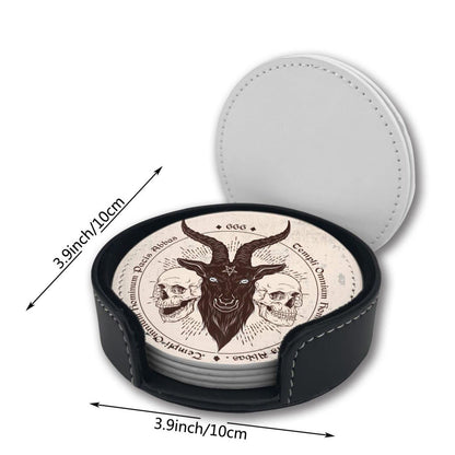 Satan Goat Skull Coasters for Drinks with Holder Leather Coasters Set of 6 for Coffee Table