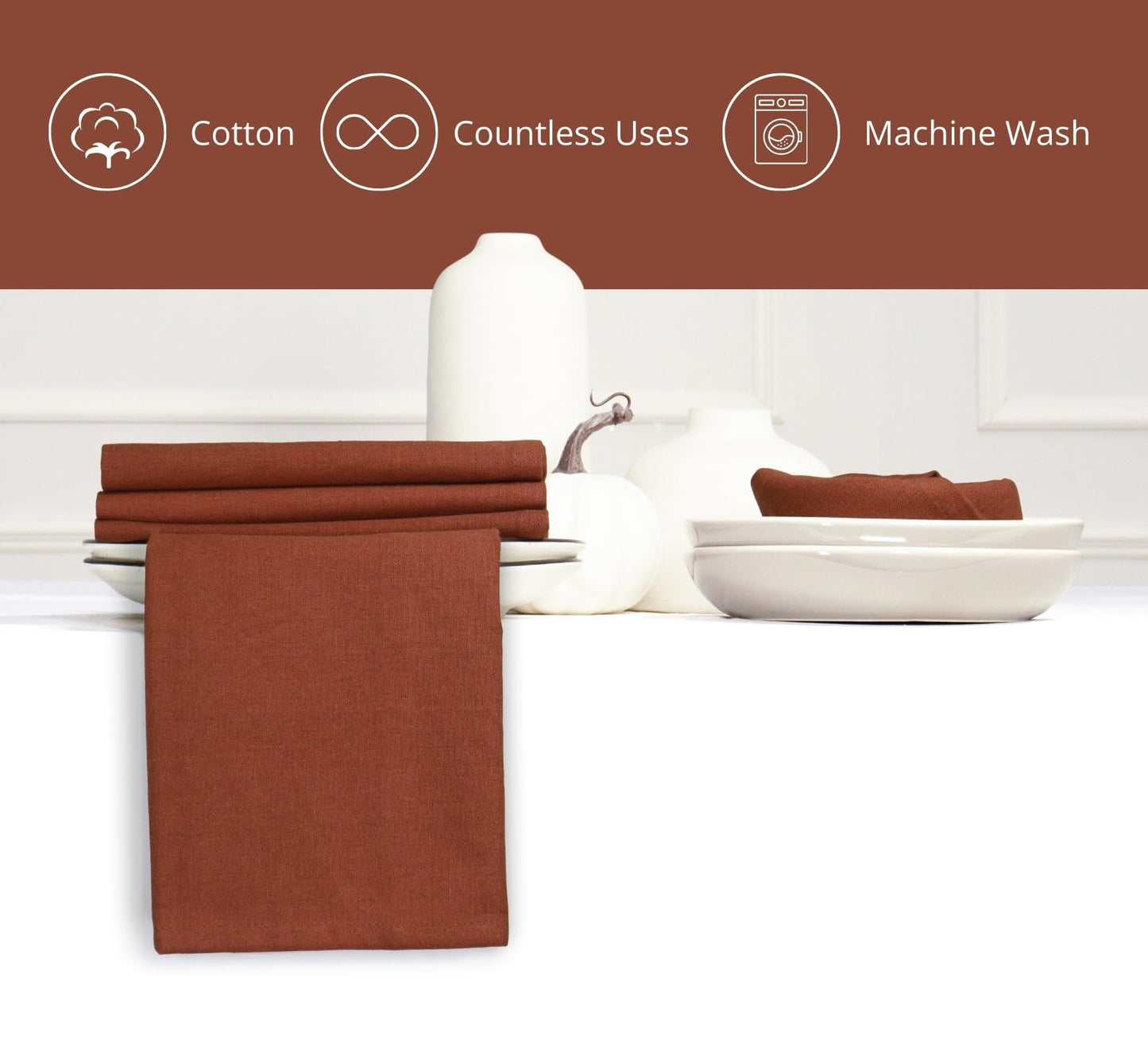 PurpleEssences Rust Set of 12 Cloth Dinner Napkins 100% Cotton 18x18 Inch - Soft Durable Washable - Ideal for Farmhouse Party Spring Easter Summer - Perfect Everyday Use Table Linen - Rust