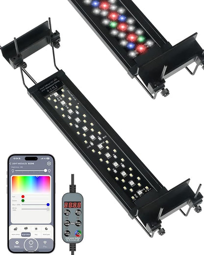Pawfly Aquarium Light for Plants, 14 W Bluetooth Fish Tank Light, Full Spectrum Aquarium Lights for 12"-18" Fish Tanks, Extendable 24/7 LED Lights with Timer Modes & Adjustable Brightness
