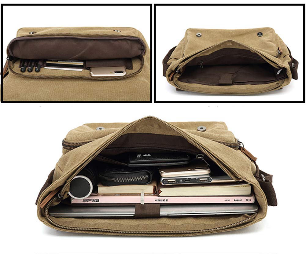 Sechunk Canvas Vintage Messenger Bag Shoulder bag Leather Cross body bag Large Travel Crossbody bags for men women 13inch Laptop