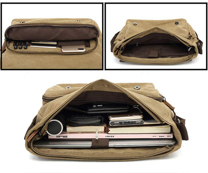 Sechunk Canvas Vintage Messenger Bag Shoulder bag Leather Cross body bag Large Travel Crossbody bags for men women 13inch Laptop