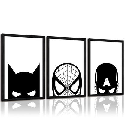 Spiderman Canvas Wall Art Decor Black And White Nursery Wall Art Posters Boys Room Prints Spiderman Posters Pictures Kids Boys Wall Decor Painting for Bedroom Bathroom 12x16 Inch Black Framed Set of 3