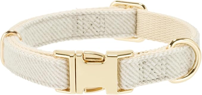 Luxury Soft Cotton Tweed Fabric Dog Collar & Leash Set with Gold Buckle – Durable Fabric, Stylish Design for Everyday Walks(Large Grey)