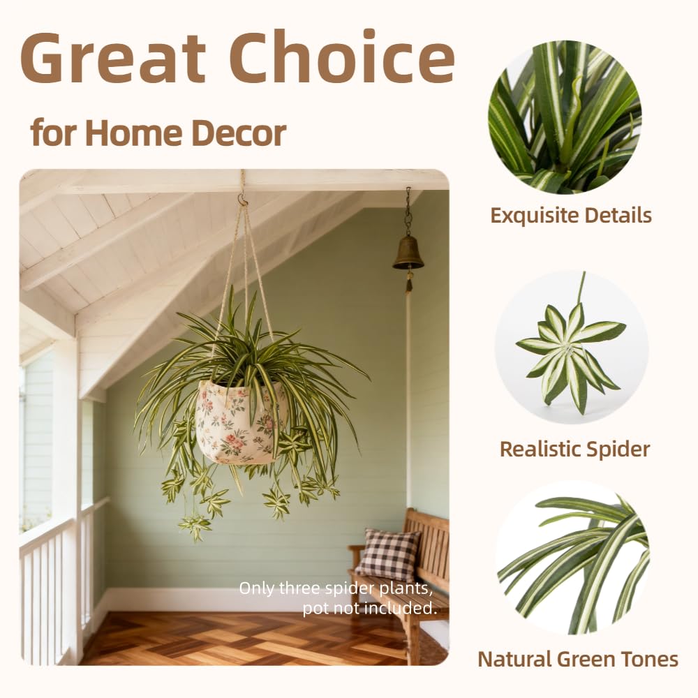 Sousi Artificial Spider Plant Silk Faux Chlorophytum Comosum Greenery Fake Spider Hanging Plant Decor for Outdoor Indoor Home Garden Office Summer Decoreation 3Pcs(23.62'')