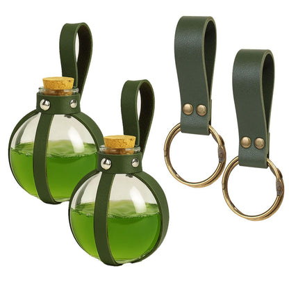 SUMGOGO Dark Magic Cork Potion Bottle Halloween Cosplay Ren Faire Witch Props Costume Accessories Round Potion Glass for Party DIY (Bottle-Pairs Green)