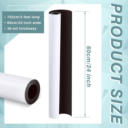 Amylove Blank White Surface Magnet Sheets 24 Inch x 5 Feet, 30 Mil Magnetic Roll Printable Flexible Vinyl Blank Magnetic Sign Sheet Safe for Vehicles DIY Craft Project