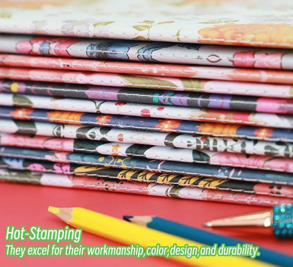 Composition Notebook Journals -12 Pack with 60 Lined Pages, 30 Sheets, Sewn Binding, Hard Cover Books Embossed Cover in Floral Bliss Pattern (5.75 x 8.35 Inches) for School, Office, or At-Home Use