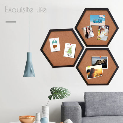 WAYHOUL Cork Bulletin Board for Walls, 1/2" Thick Hexagon Pin Board for Walls with Frame, Black Small Corkboard with 10 Push Pins and 10 Wood Clips, Tack Board for Home Office and School 2Pack