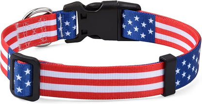 Mihqy American Flag Dog Collar and Leash Set- Patriotic, US Flag Pattern, Star & Stripes, Fourth of July Dog Collar, Adjustable for Small Medium Large Dogs(Classic US Set,M)